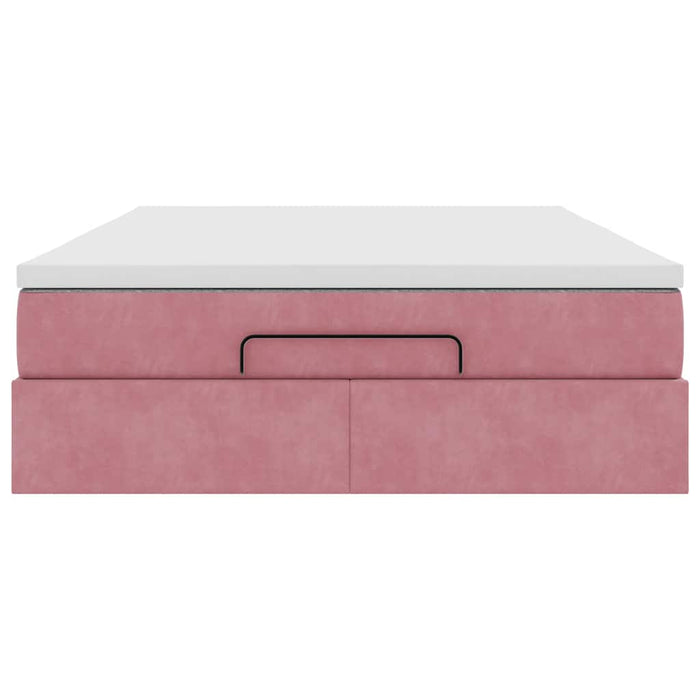 Cadru de pat otoman cu saltea roz 140x190cm catifea - WALTI WALTI