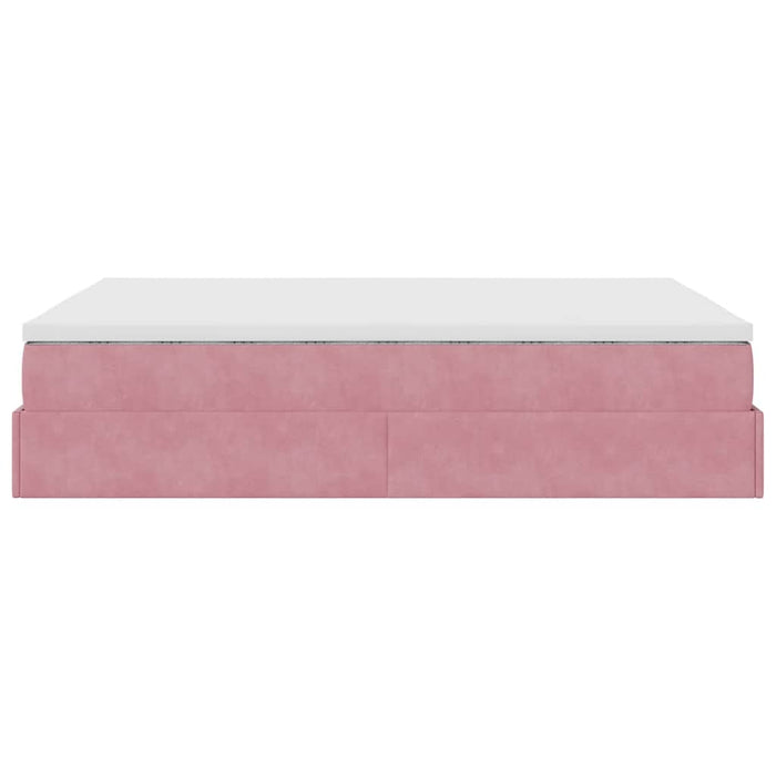 Cadru de pat otoman cu saltea roz 140x190cm catifea - WALTI WALTI