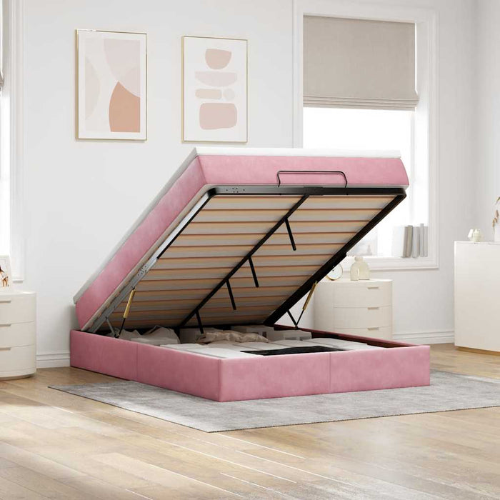 Cadru de pat otoman cu saltea roz 140x190cm catifea - WALTI WALTI