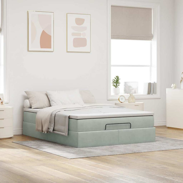 Cadru de pat otoman cu saltea Gri deschis 140x200cm catifea - WALTI WALTI