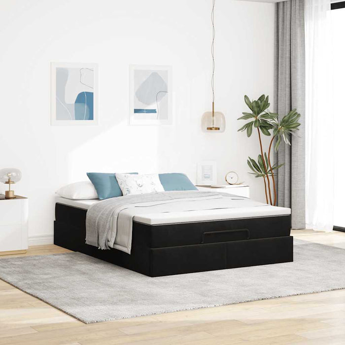 Cadru pat otoman cu saltea, catifea neagră 140x200cm - WALTI WALTI