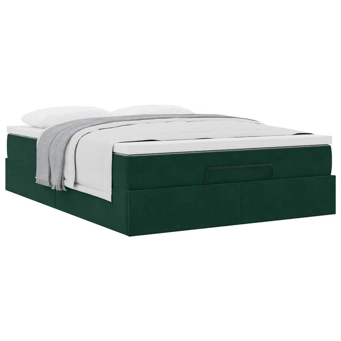 Cadru de pat otoman cu saltea verde închis 140x200cm catifea - WALTI WALTI