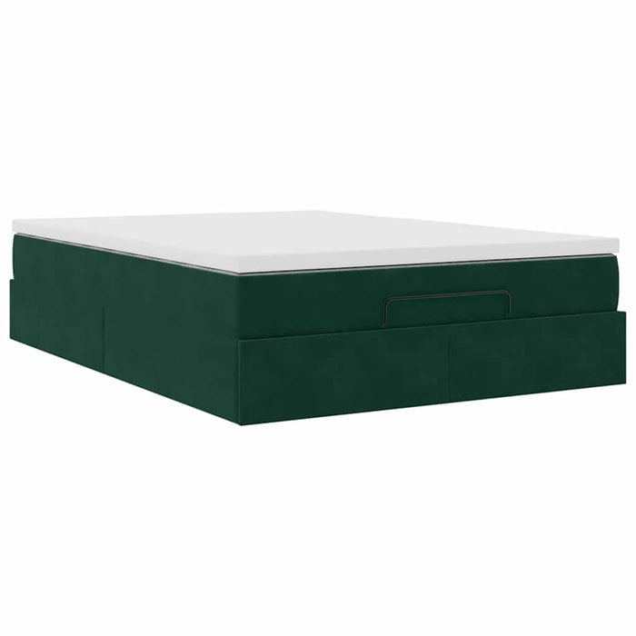 Cadru de pat otoman cu saltea verde închis 140x200cm catifea - WALTI WALTI
