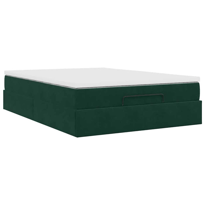 Cadru de pat otoman cu saltea verde închis 140x200cm catifea - WALTI WALTI