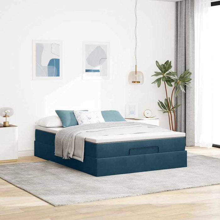 Cadru de pat otoman cu saltea Albastru închis 140x200cm catifea - WALTI WALTI