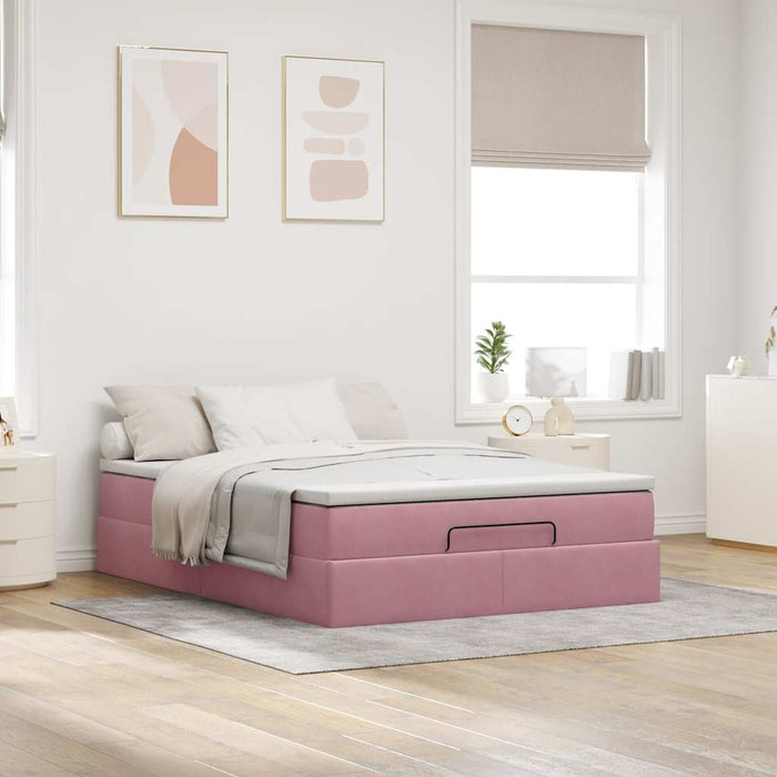 Cadru de pat otoman cu saltea roz 140x200cm catifea - WALTI WALTI