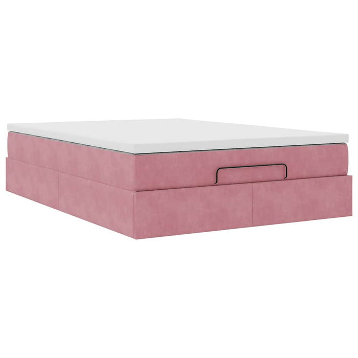 Cadru de pat otoman cu saltea roz 140x200cm catifea - WALTI WALTI