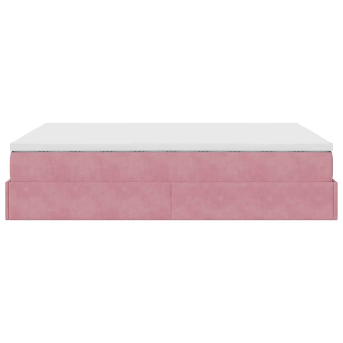 Cadru de pat otoman cu saltea roz 140x200cm catifea - WALTI WALTI