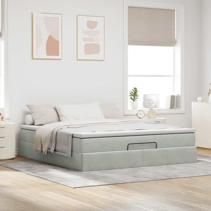 Cadru de pat otoman cu saltea Gri deschis 160x200cm catifea - WALTI WALTI