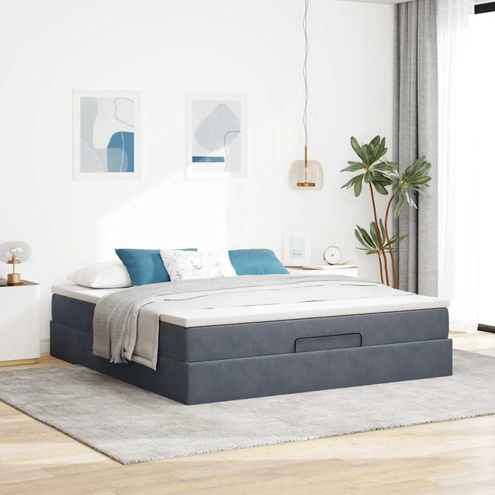 Cadru de pat otoman cu saltea Gri închis 160x200cm catifea - WALTI WALTI