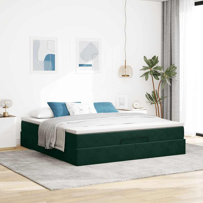 Cadru de pat otoman cu saltea verde închis 160x200cm catifea - WALTI WALTI