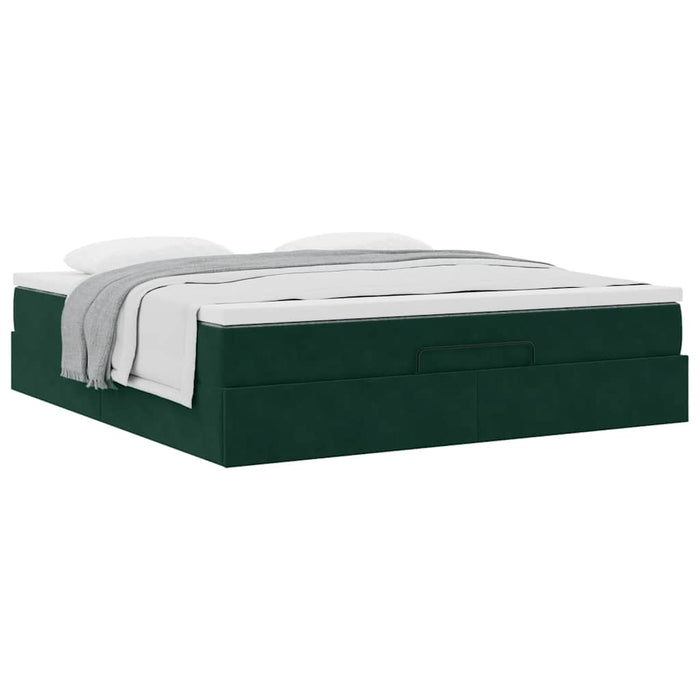 Cadru de pat otoman cu saltea verde închis 160x200cm catifea - WALTI WALTI