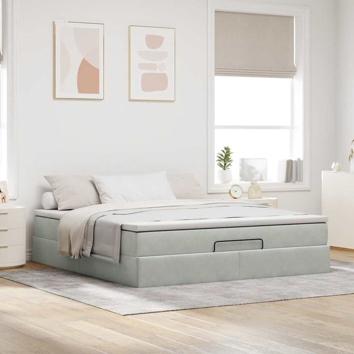 Cadru de pat otoman cu saltea Gri deschis 180x200cm catifea - WALTI WALTI