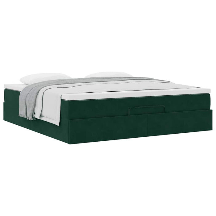 Cadru de pat otoman cu saltea verde închis 180x200cm catifea - WALTI WALTI