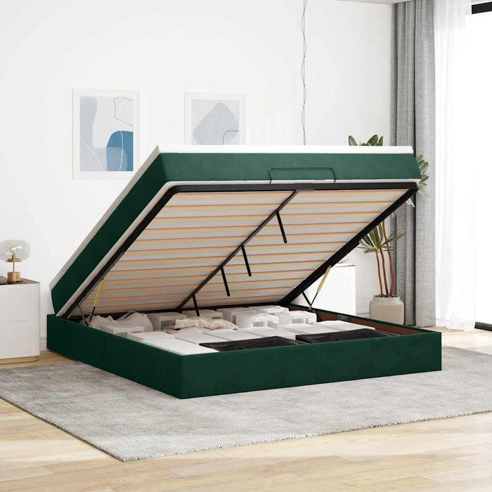 Cadru de pat otoman cu saltea verde închis 180x200cm catifea - WALTI WALTI