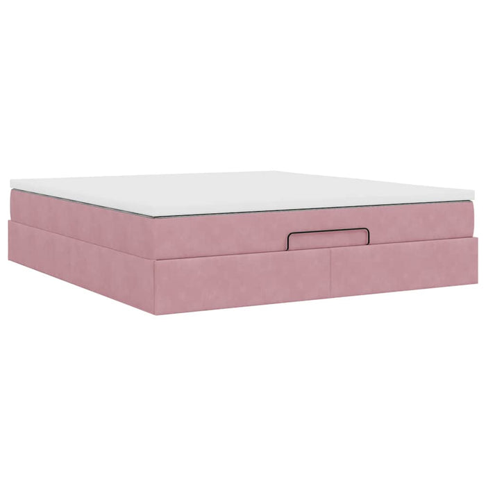Cadru de pat otoman cu saltea roz 180x200cm catifea - WALTI WALTI