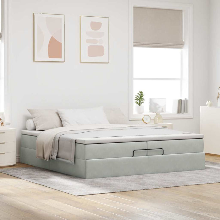 Cadru de pat otoman cu saltele Gri deschis 200x200cm catifea - WALTI WALTI