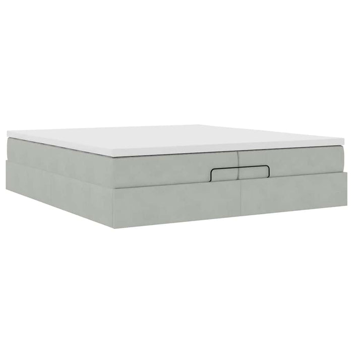 Cadru de pat otoman cu saltele Gri deschis 200x200cm catifea - WALTI WALTI