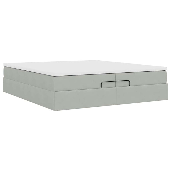 Cadru de pat otoman cu saltele Gri deschis 200x200cm catifea - WALTI WALTI