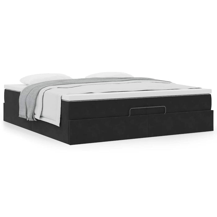 Cadru de pat otoman cu saltele, catifea neagră 200x200cm - WALTI WALTI