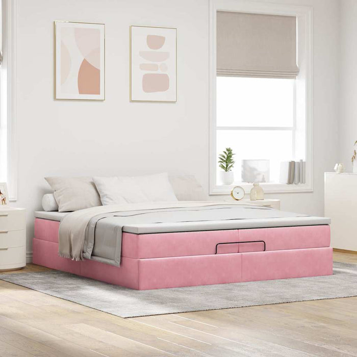 Cadru de pat otoman cu saltele Roz 200x200cm catifea - WALTI WALTI