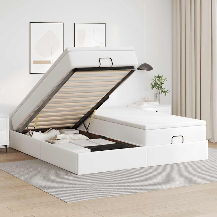 Cadru de pat otoman cu saltea alb 160x200cm piele artificială - WALTI WALTI