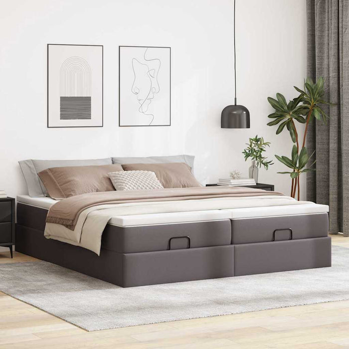Cadru de pat otoman cu saltea gri 160x200cm piele artificială - WALTI WALTI