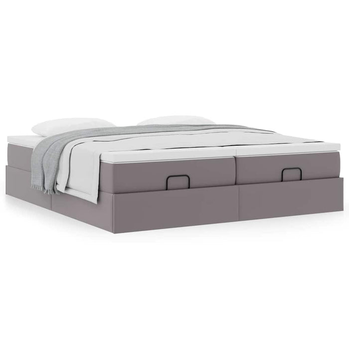 Cadru de pat otoman cu saltea gri 160x200cm piele artificială - WALTI WALTI