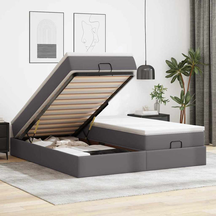 Cadru de pat otoman cu saltea gri 160x200cm piele artificială - WALTI WALTI