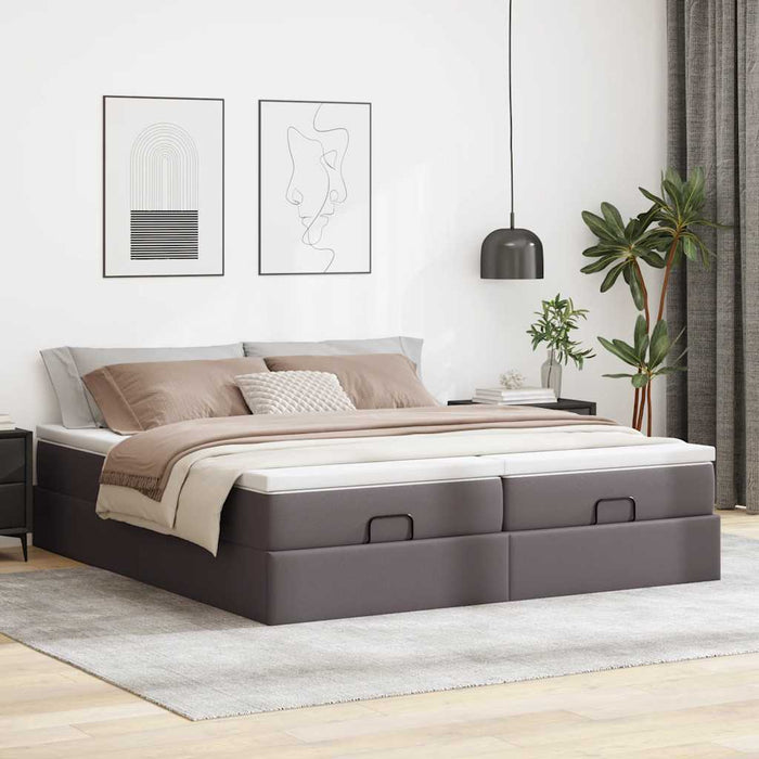 Cadru de pat otoman cu saltele Gri 180x200cm piele artificială - WALTI WALTI