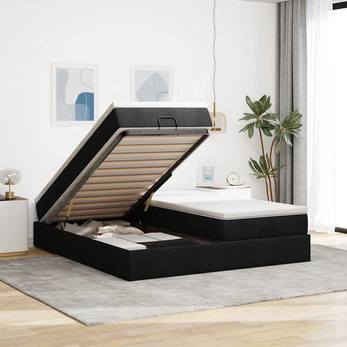 Cadru de pat otoman cu saltele, material negru 160x200cm - WALTI WALTI