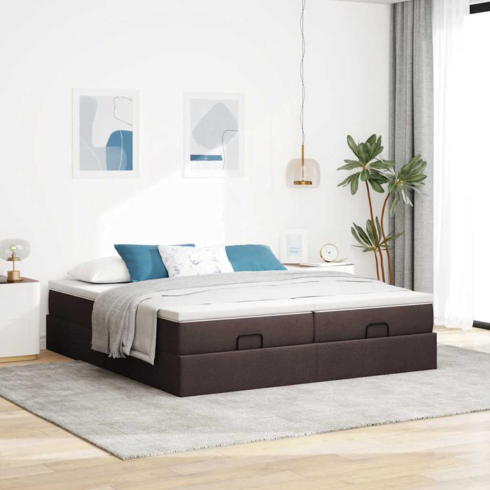 Cadru de pat otoman cu saltele, țesătură maro închis 160x200 cm - WALTI WALTI