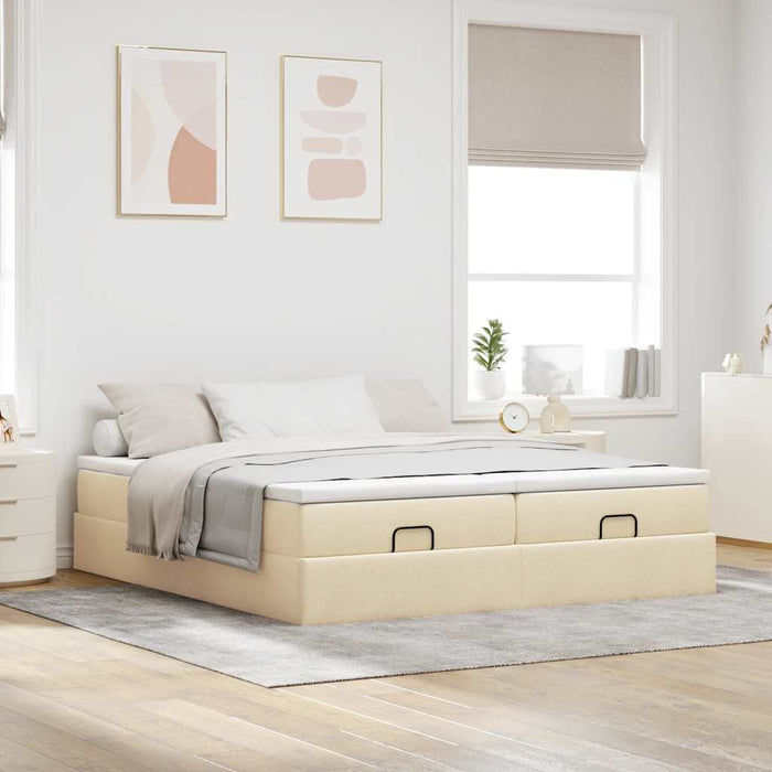 Cadru de pat otoman cu saltele crem 160x200cm stofa WALTI