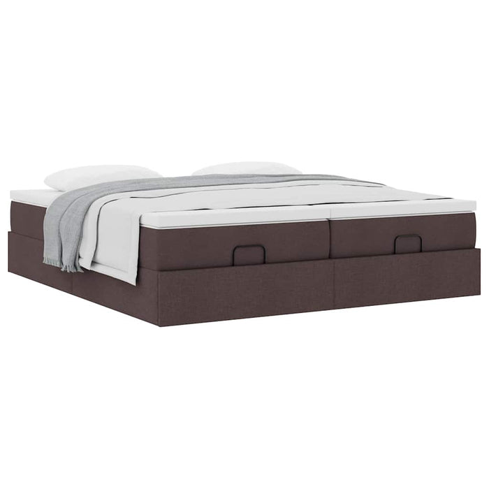 Cadru de pat otoman cu saltele țesătură maro închis 200x200cm WALTI