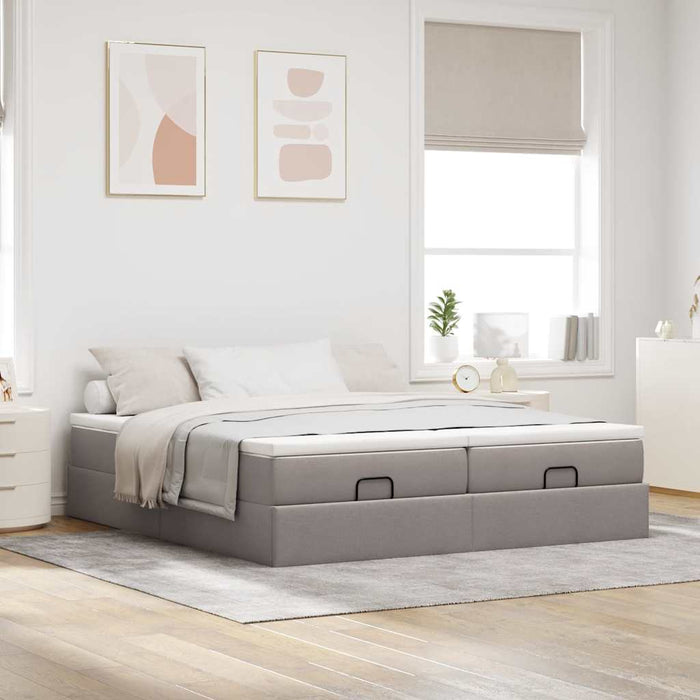 Cadru de pat otoman cu saltele Taupe 200x200cm țesătură WALTI
