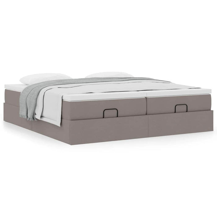 Cadru de pat otoman cu saltele Taupe 200x200cm țesătură WALTI