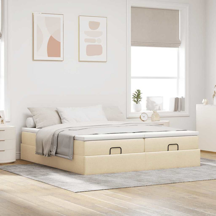 Cadru de pat otoman cu saltele crem 200x200cm stofa - WALTI WALTI