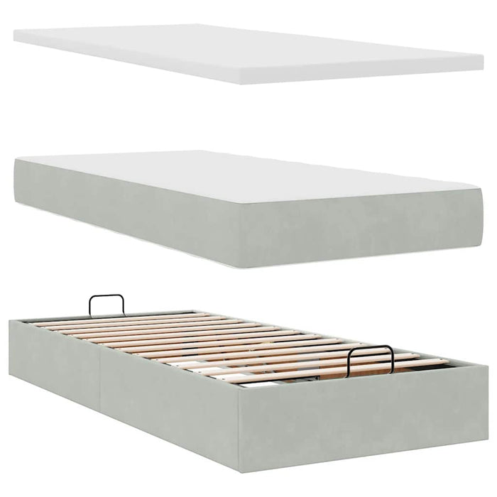 Cadru de pat otoman cu saltele Gri deschis 160x200cm catifea - WALTI WALTI