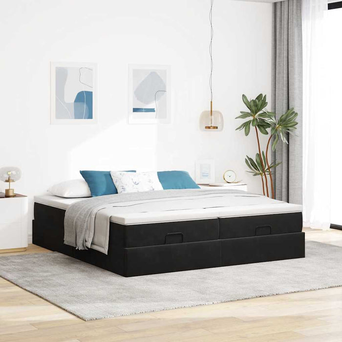 Cadru de pat otoman cu saltele, catifea neagră 160x200cm - WALTI WALTI