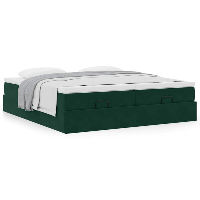 Cadru de pat otoman cu saltele Verde închis 160x200cm catifea - WALTI WALTI