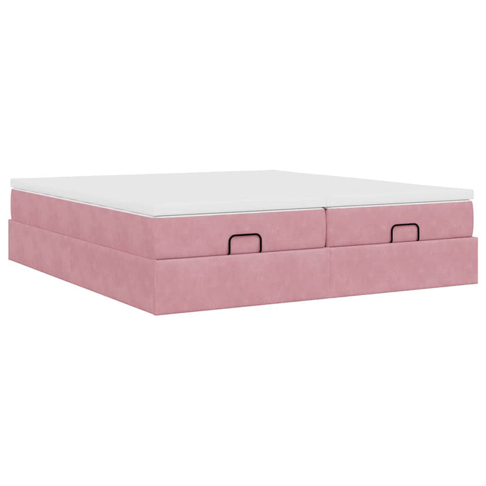 Cadru de pat otoman cu saltele Roz 160x200cm catifea - WALTI WALTI