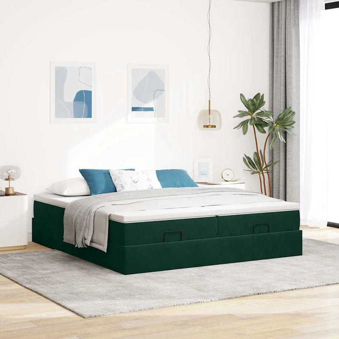 Cadru de pat otoman cu saltele, catifea verde închis 180x200cm - WALTI WALTI