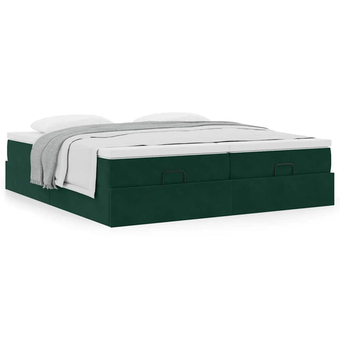 Cadru de pat otoman cu saltele, catifea verde închis 180x200cm - WALTI WALTI