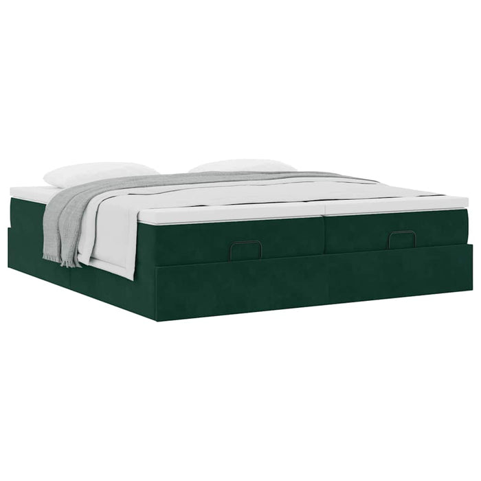 Cadru de pat otoman cu saltele, catifea verde închis 180x200cm - WALTI WALTI