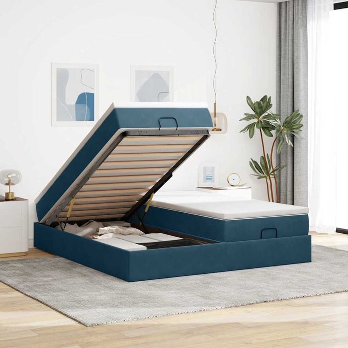 Cadru pat otoman cu saltele Albastru închis 180x200cm catifea - WALTI WALTI