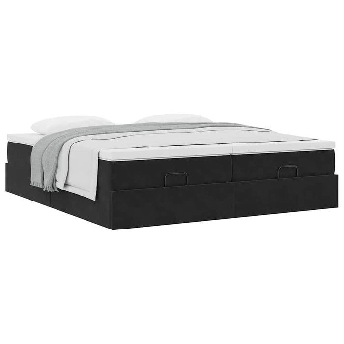 Cadru de pat otoman cu saltele, catifea neagră 200x200cm - WALTI WALTI