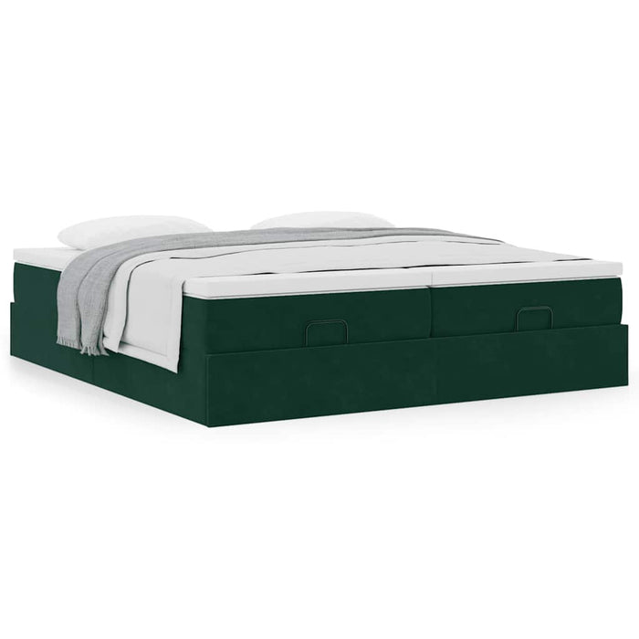 Cadru de pat otoman cu saltele Verde închis 200x200cm catifea - WALTI WALTI