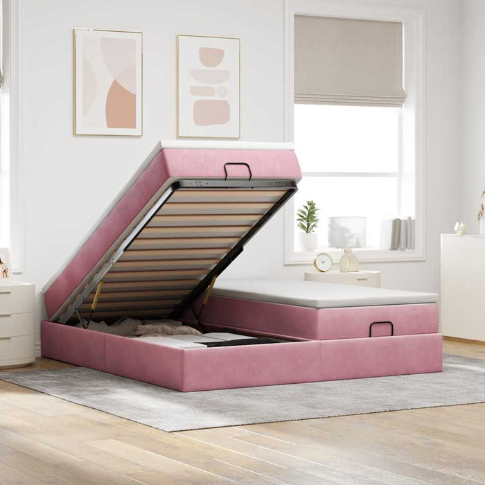 Cadru de pat otoman cu saltele Roz 200x200cm catifea - WALTI WALTI