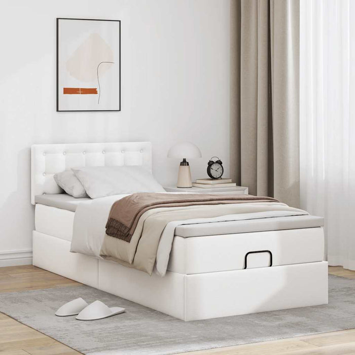Pat otoman cu saltea, alb, 80x200cm, piele ecologică - WALTI WALTI