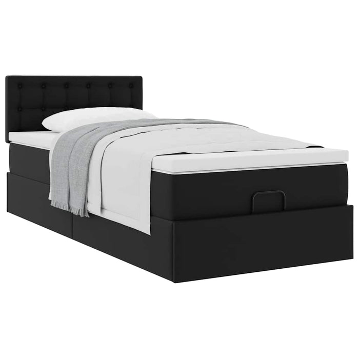 Pat otoman cu saltea, negru, 90x190cm, piele ecologică - WALTI WALTI